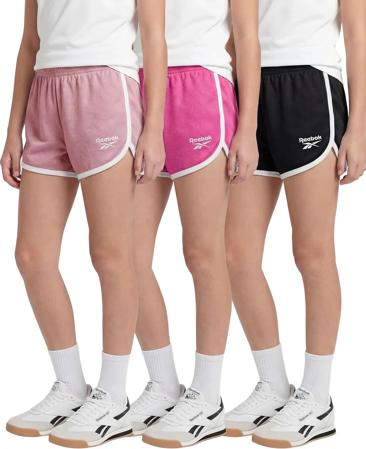 Шорты для девочек Reebok 3 Pack, черный, фуксия, сиреневый