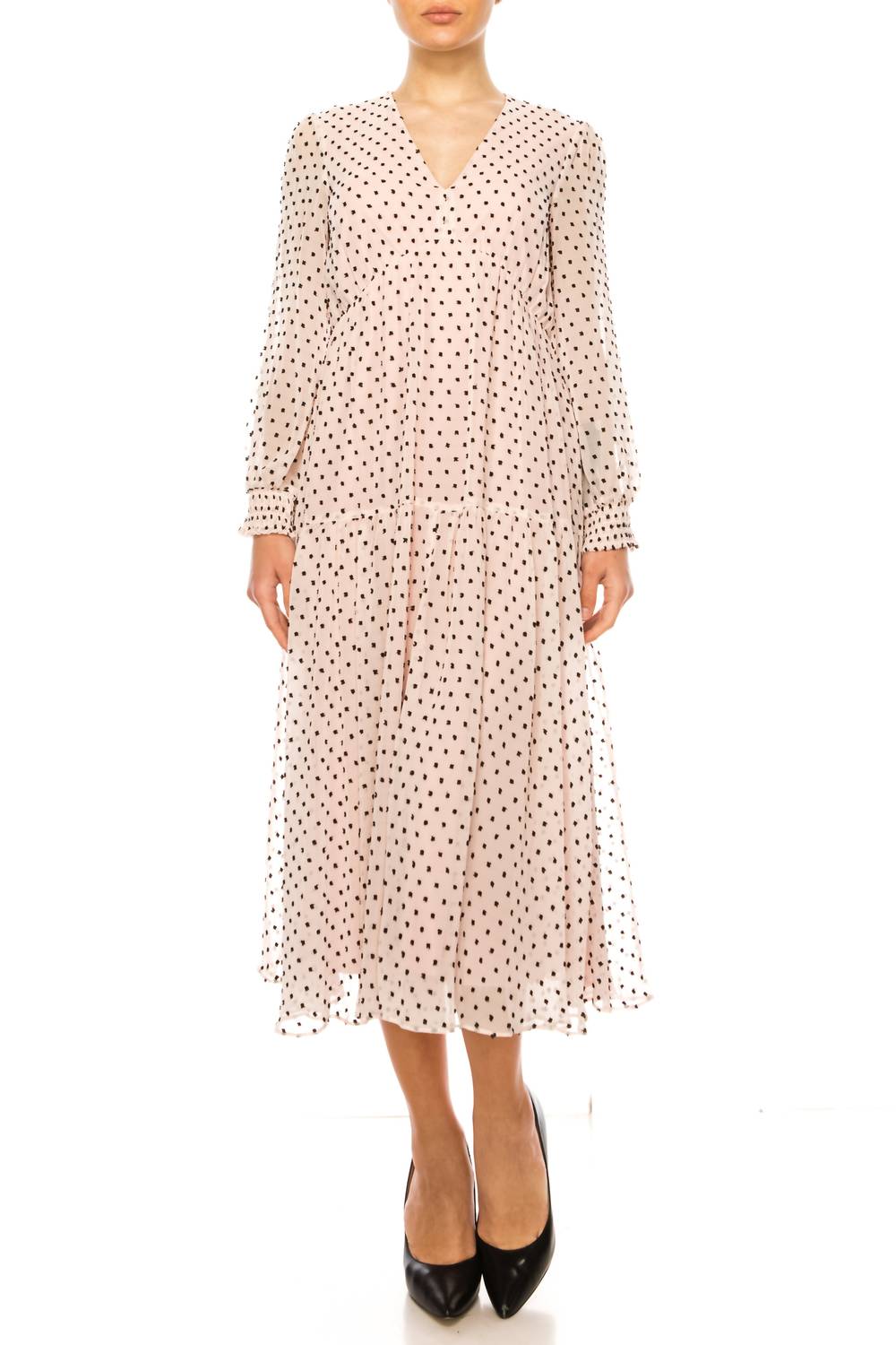 

Длинное платье макси с завышенной талией и рукавами в оттенке пыльно-розового и черного Maison Tara