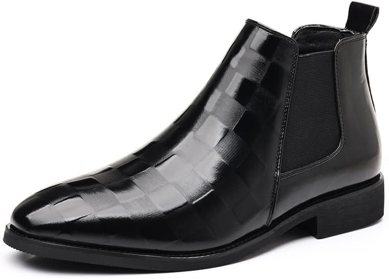 

Мужские кожаные челси с принтом, эластичной резинкой, ретро с острым носком, без шнуровки, удобные, нескользящие, челси-ботинки на щиколотку для деловой, официальной, повседневной одежды Azagneem, черный