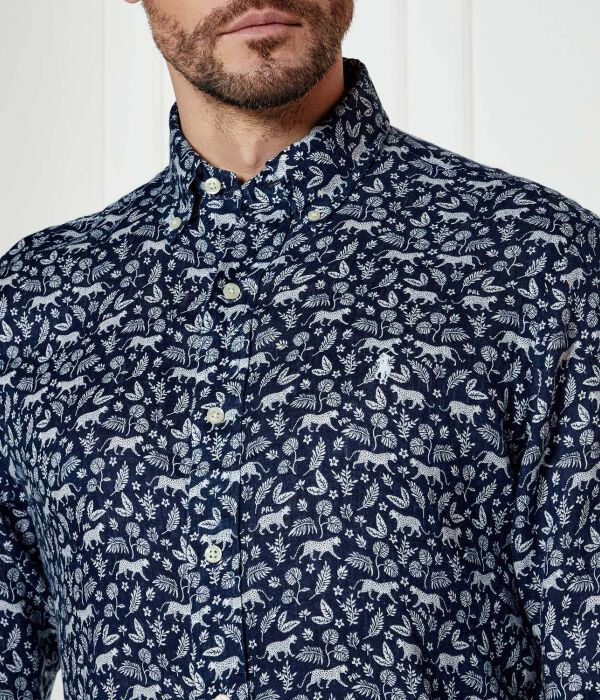 Рубашка мужская Polo Ralph Lauren льняная с узором, синий — фото 4
