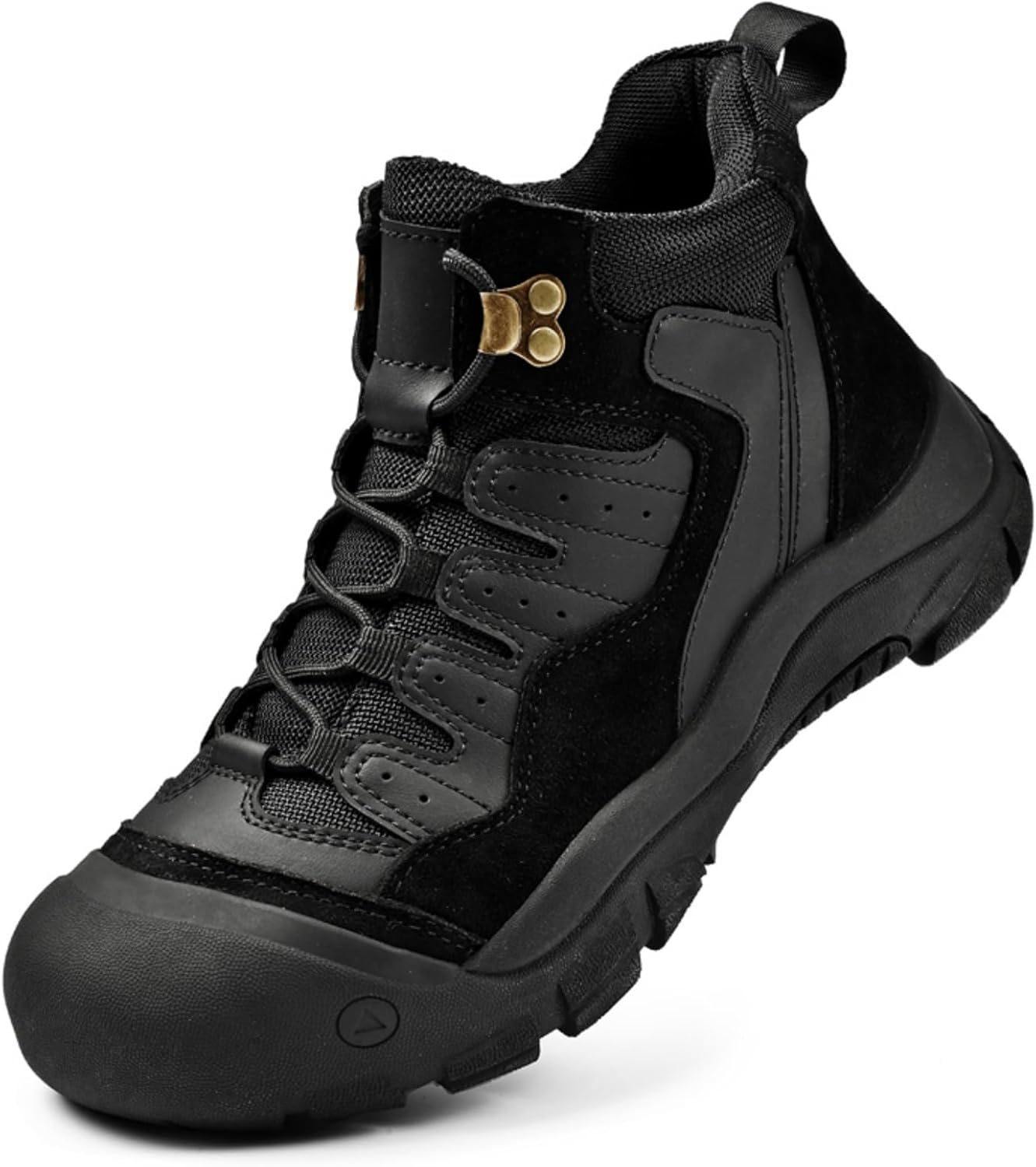 

Мужские походные ботинки из натуральной замши, комфортные, средней высоты, с шнуровкой, закругленным носком, дышащей сеткой, толстой противоскользящей подошвой, повседневная обувь для активного отдыха, походов и кемпинга Yrzhgdl, черный