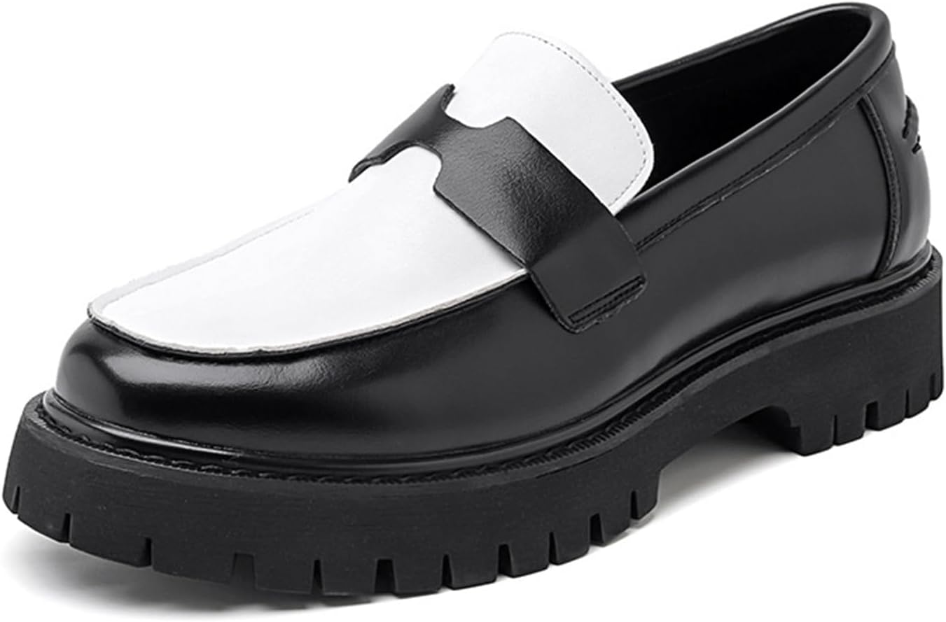 

Мужские кожаные слипоны на платформе с отделкой под пенни, удобные, с противоскользящей подошвой, комбинированные классические туфли для бизнеса, вечера, офиса и официальных мероприятий Bzikbge, белый