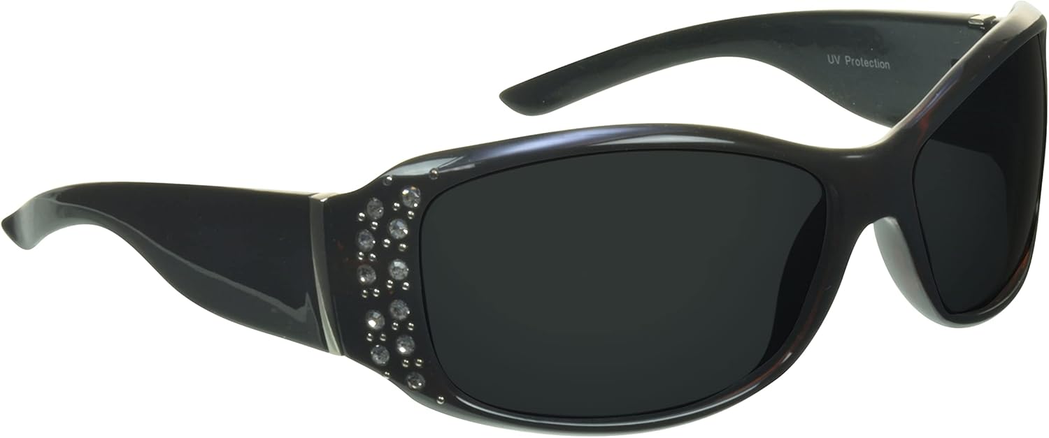 

Женские поляризованные солнцезащитные очки proSPORT – защита от УФ-излучения, антибликовое покрытие, облегающая оправа, изысканная отделка стразами, размер от среднего до большого, Carina - Smoke W/ Brown Frame Silver Rhinestones