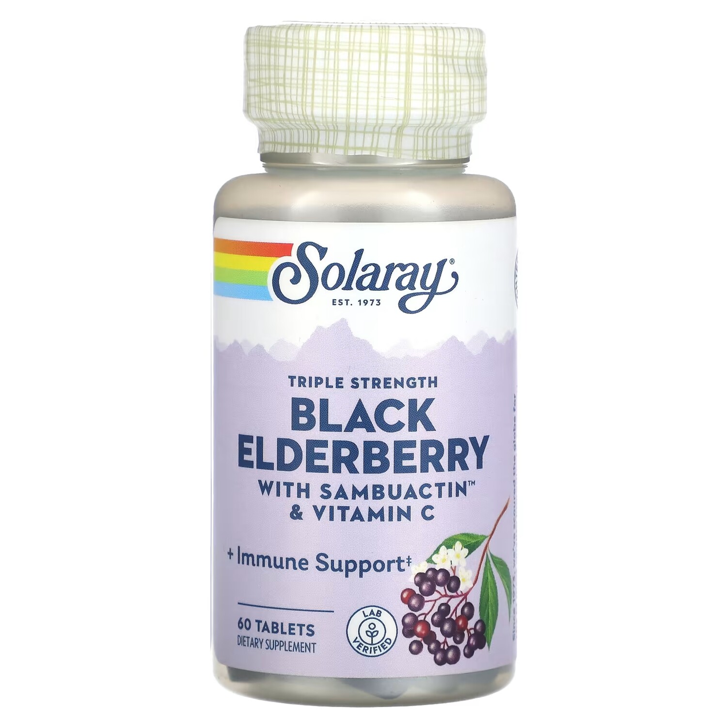 

Добавка Solaray Triple Strength Black Elderberry with SambuActin & Vitamin C, 60 таблеток