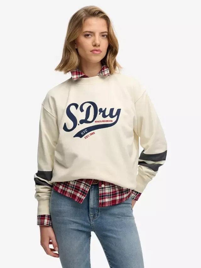 Свободная толстовка Varsity Script, кремового цвета Superdry