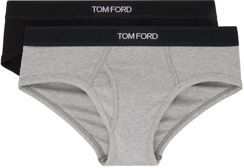 

Двойная упаковка черных и серых хлопковых трусов TOM FORD