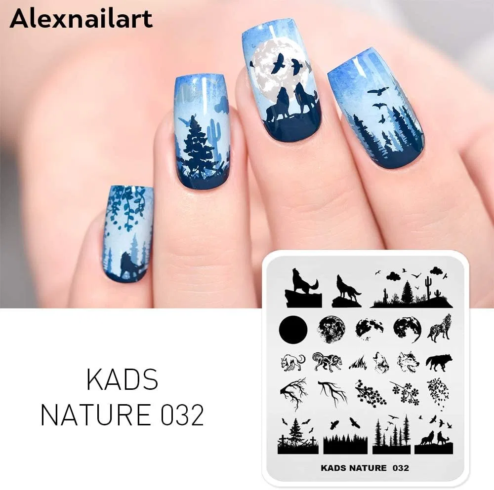 Пластины для стемпинга с узорами «Волк, Луна, Орел» Alexnailart — фото 2