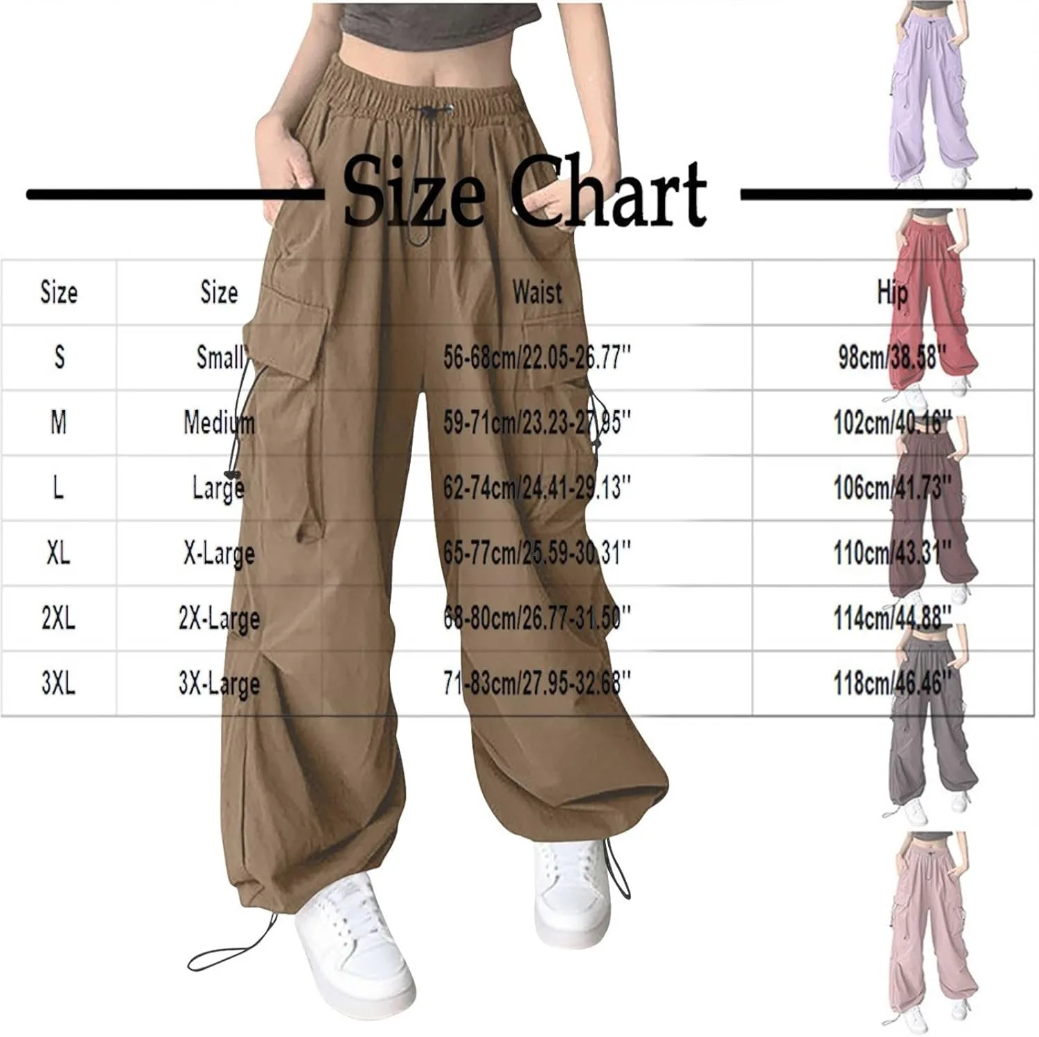Штаны-карго Parachute Pants для женщин Y2k Vintage, мешковатые, с высокой посадкой и множеством карманов — фото 3