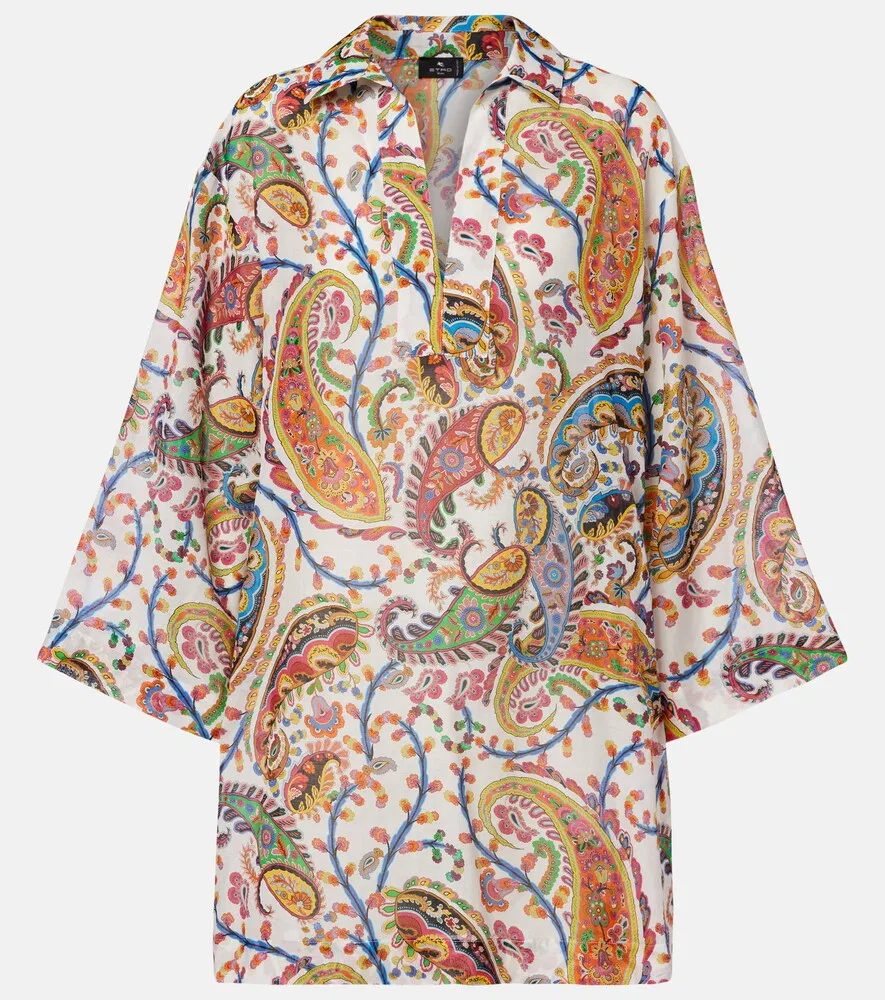 Туника из набивного хлопка и шелка Etro, мультиколор