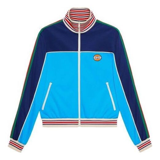 

Куртка technical jersey zip-up jacket with web 'blue' Gucci, синий