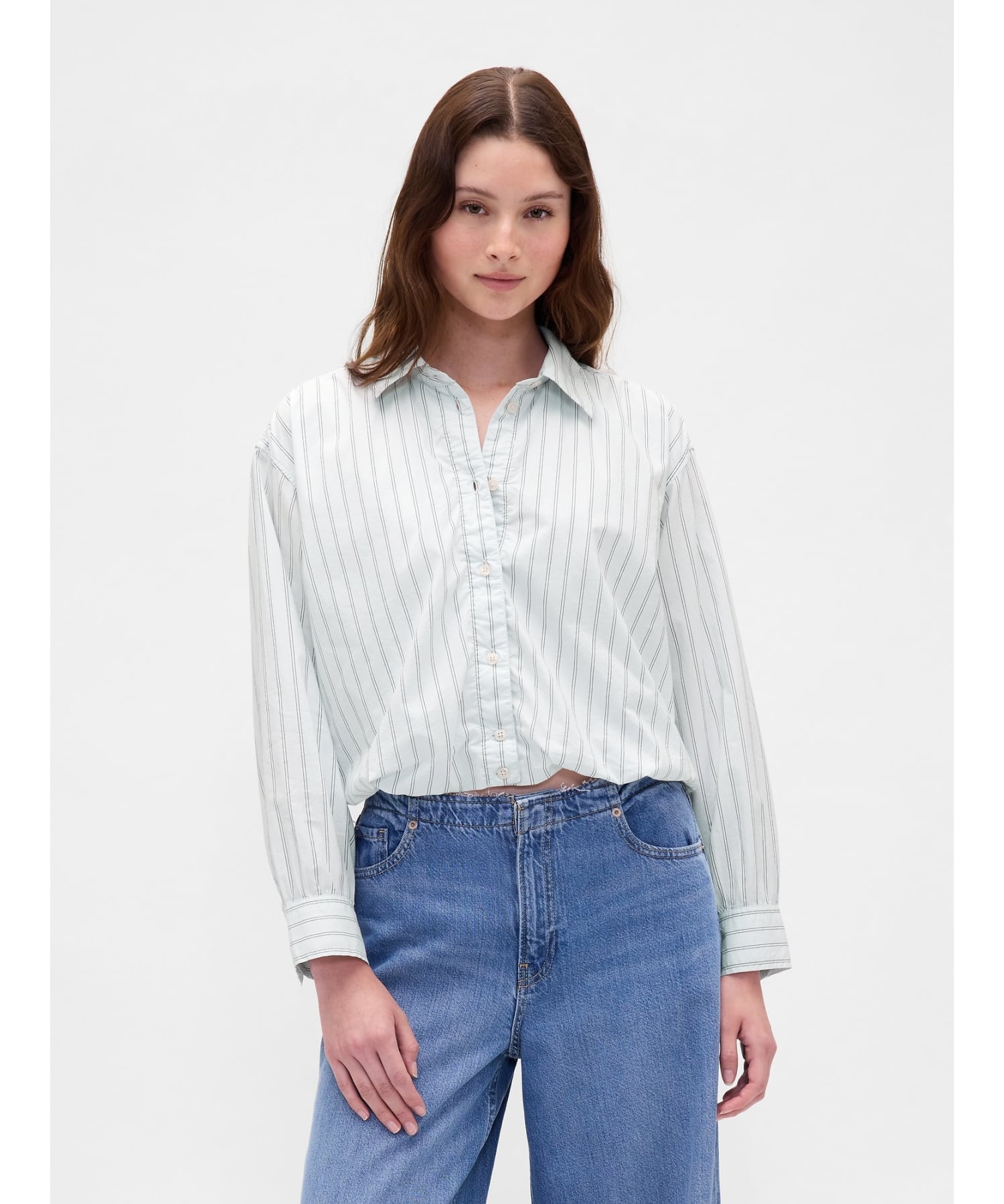 (W) Рубашка с пышным подолом GAP, BLUE_WHITE_STRIPE