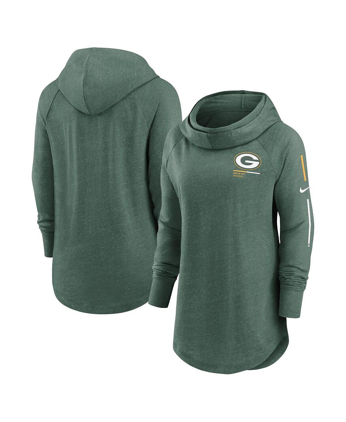 

Женский зеленый пуловер с капюшоном Green Bay Packers с принтом реглан и воронкообразным вырезом Nike