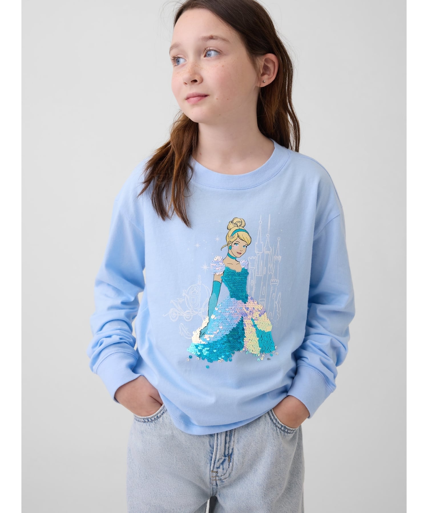 Футболка с графическим принтом и переплетом из пайеток (K)GapKids x Disney Oversized Flip-Piece GAP, CERULEAN_BLUE_402