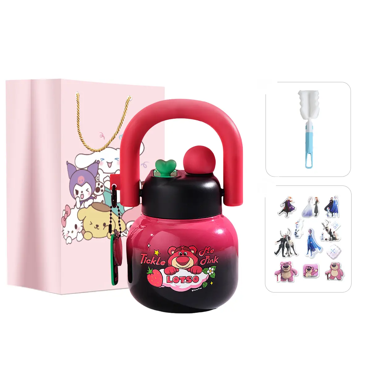 Детский термос-бутылка Strawberry Bear Disney «Big Belly Cup», Black Pink Lotso/в подарочном пакете