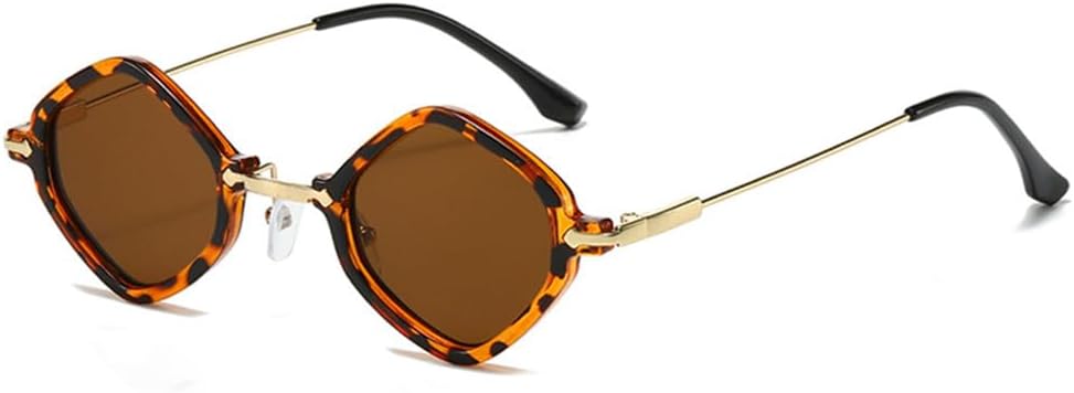 

Ретро-солнцезащитные очки для женщин в стиле «маленький многоугольник», прозрачные линзы с градиентом, защита от УФ-излучения UV400, мужские солнцезащитные очки в стиле панк LANGSER, Leopard Tea