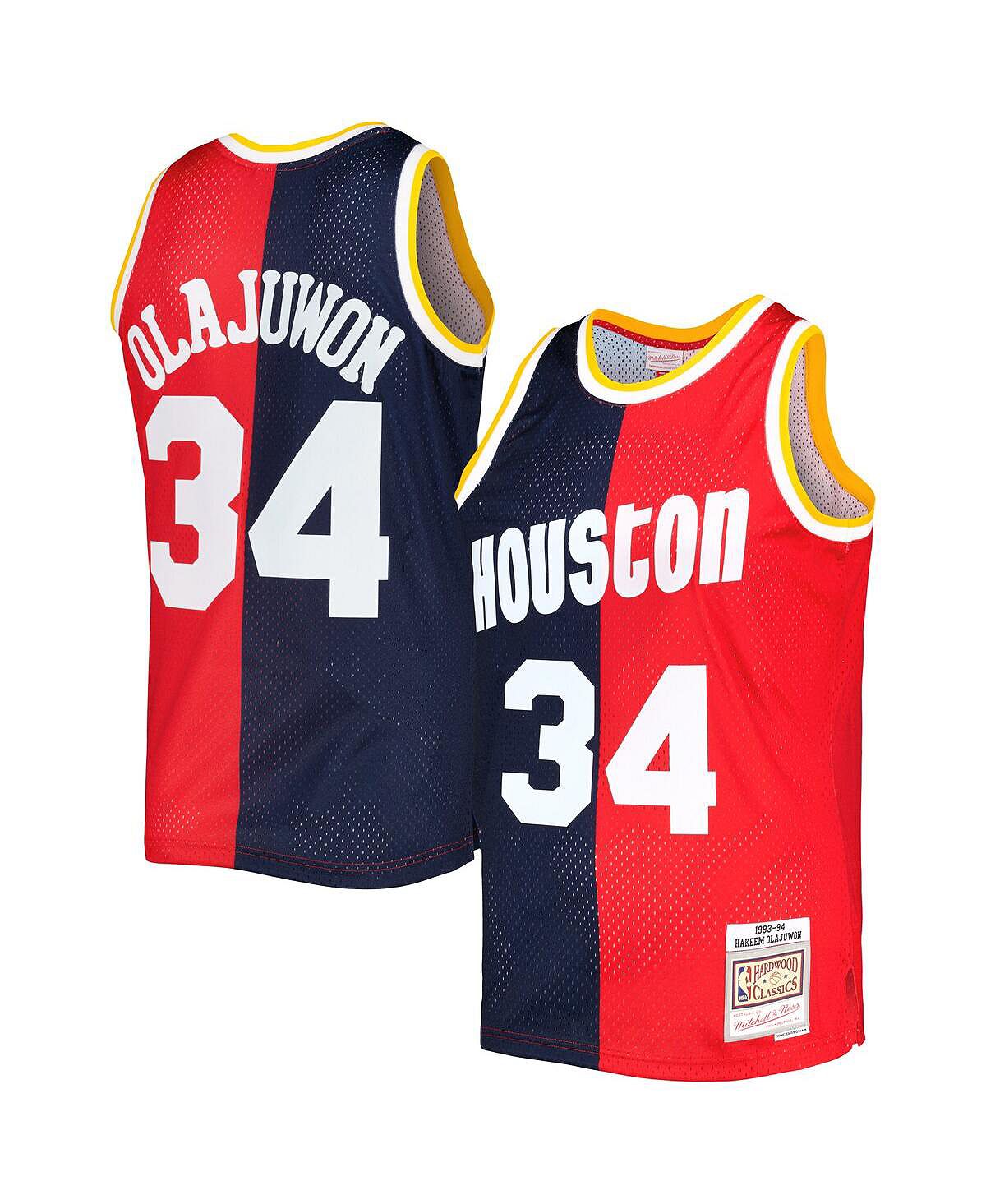 

Мужская футболка Hakeem Olajuwon Navy, Red Houston Rockets Hardwood Classics 1993-94 Split Swingman Mitchell & Ness