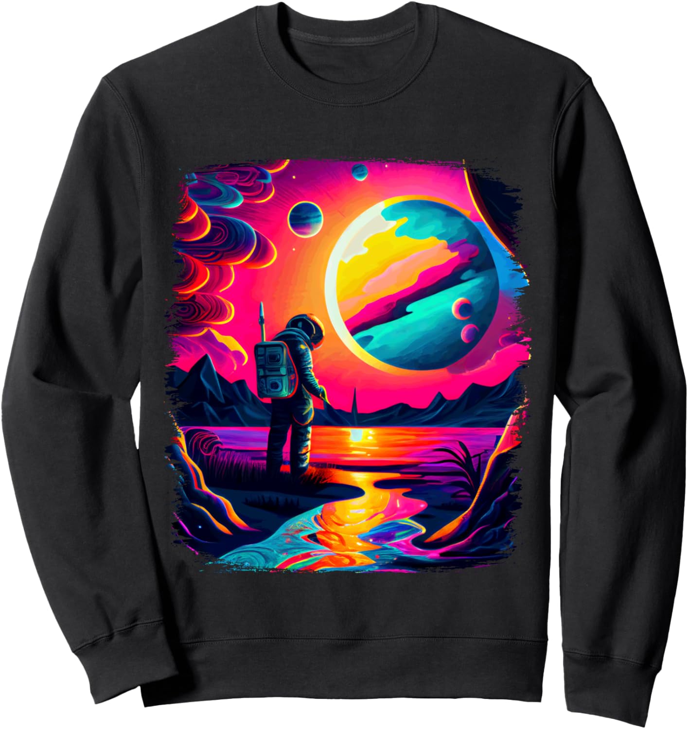 

Толстовка астронавта, отражающая яркое планетарное небо Cosmic Adventure Dreamscape Explorer Vivid, черный