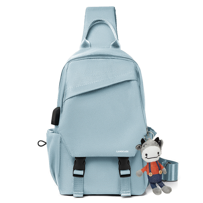 

LANDCASE Тканевый мессенджер слинг рюкзак унисекс разноцветный, Light Blue+Cow Pendant