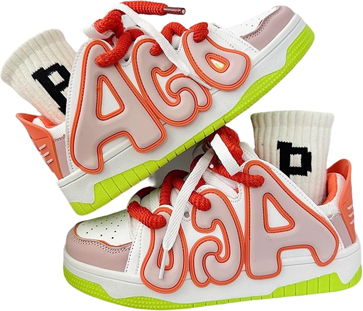 

Кроссовки на платформе ZQW Chunky унисекс для женщин и мужчин, шнуровка, дизайн с буквами, неоновый контрастный цвет, объемная форма, кеды для скейтборда и повседневной носки, белый