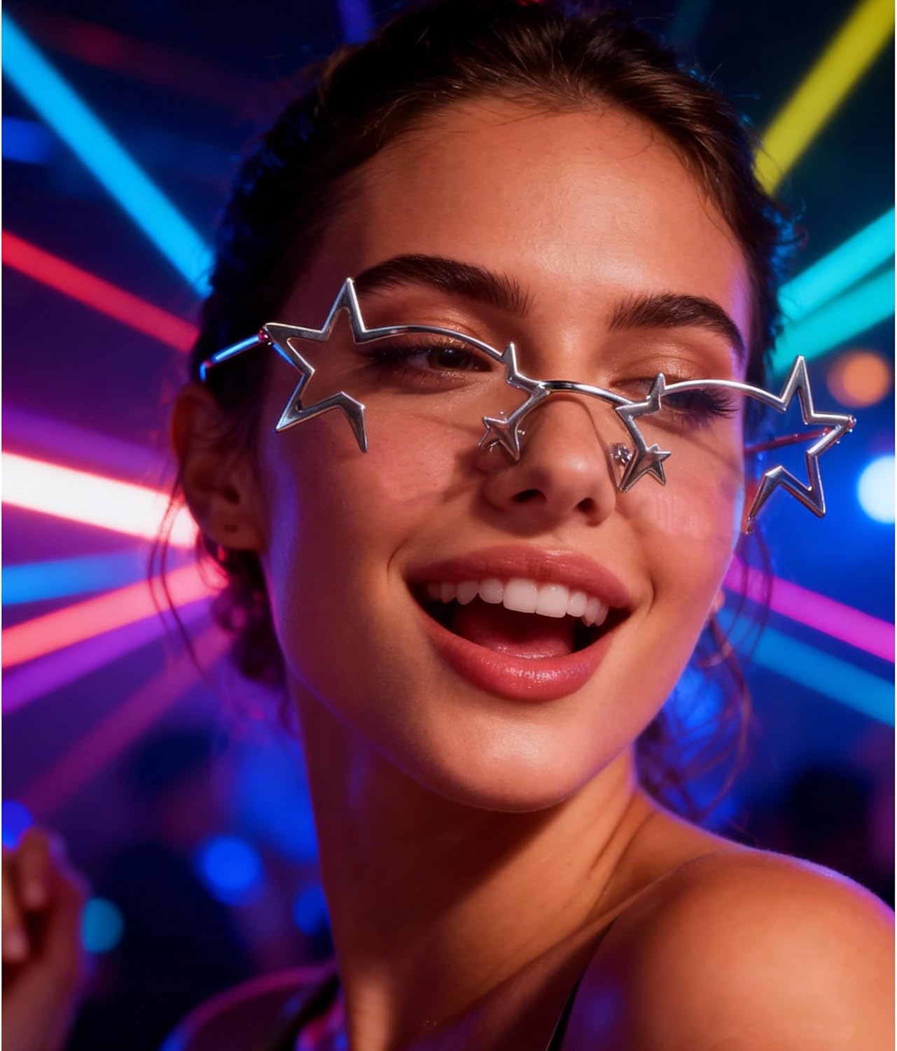 

Винтажные солнцезащитные очки Melrose в форме звезды Y2K для женщин, модные безободковые солнцезащитные очки без линз, защита от УФ-излучения UV400, для вечеринок и фестивалей, Green