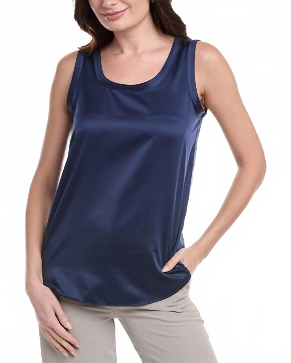 

Перла Люкс Реверсивная блузка из шелкового шармеза в синем цвете Lafayette 148