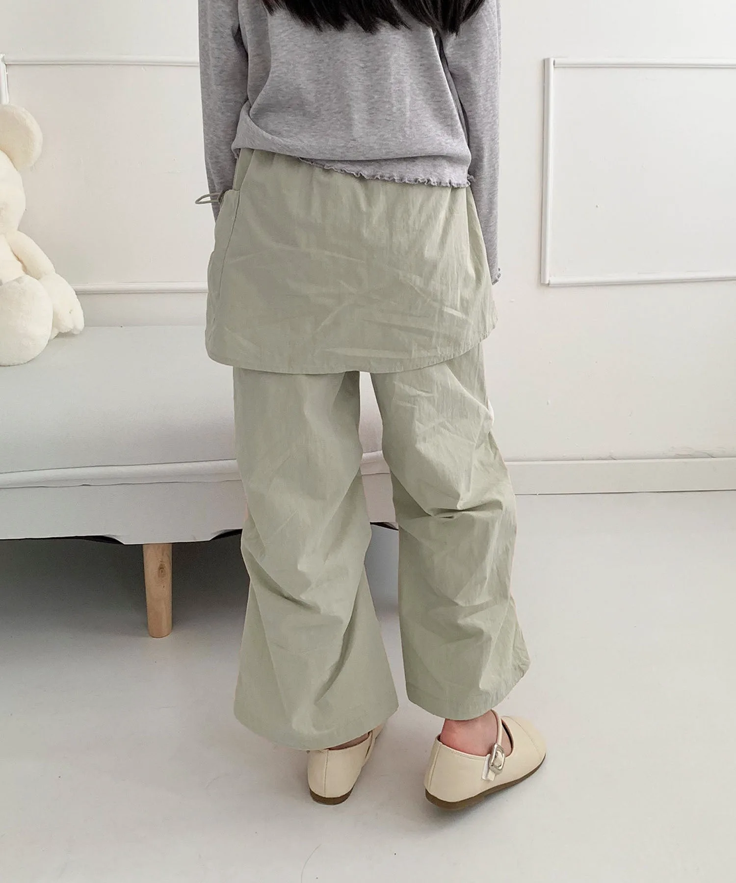 Детские широкие брюки с многоярусной расклешенной юбкой Aimoha Kids, beige — фото 3