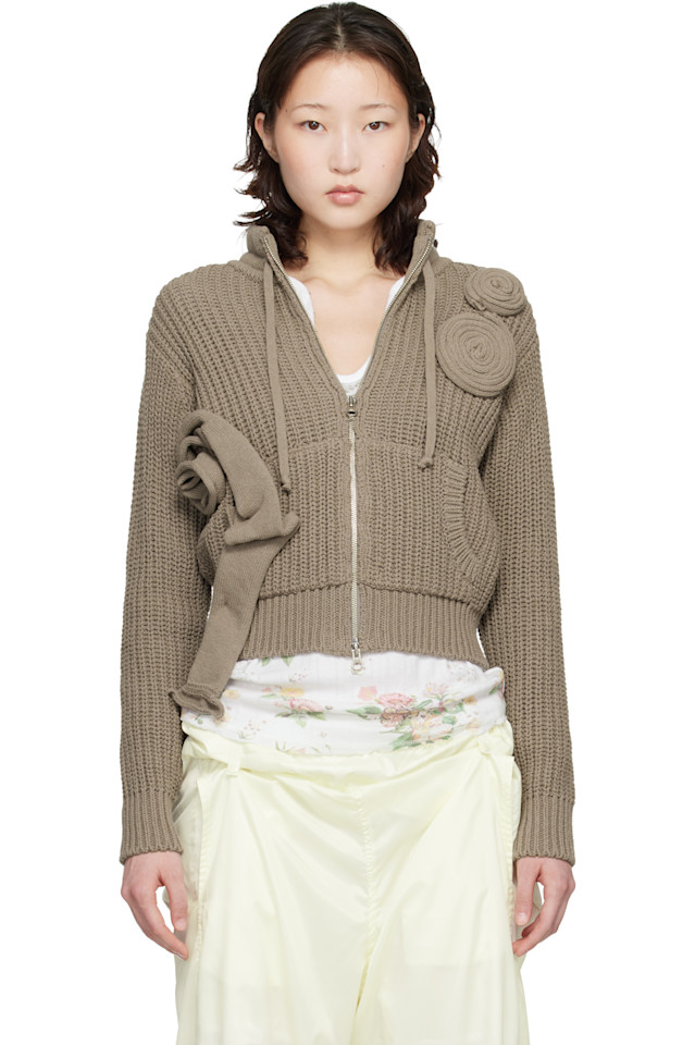 

Open Yy Вязаный свитер на молнии с аппликацией бежевого цвета