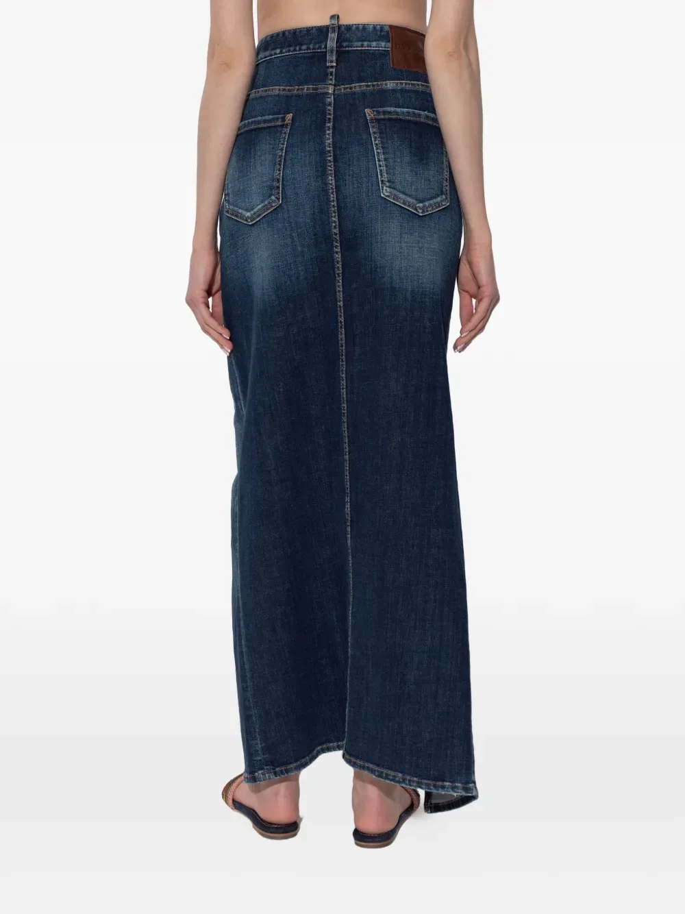 Длинная юбка с разрезом и потертостями Dsquared2, синий — фото 4