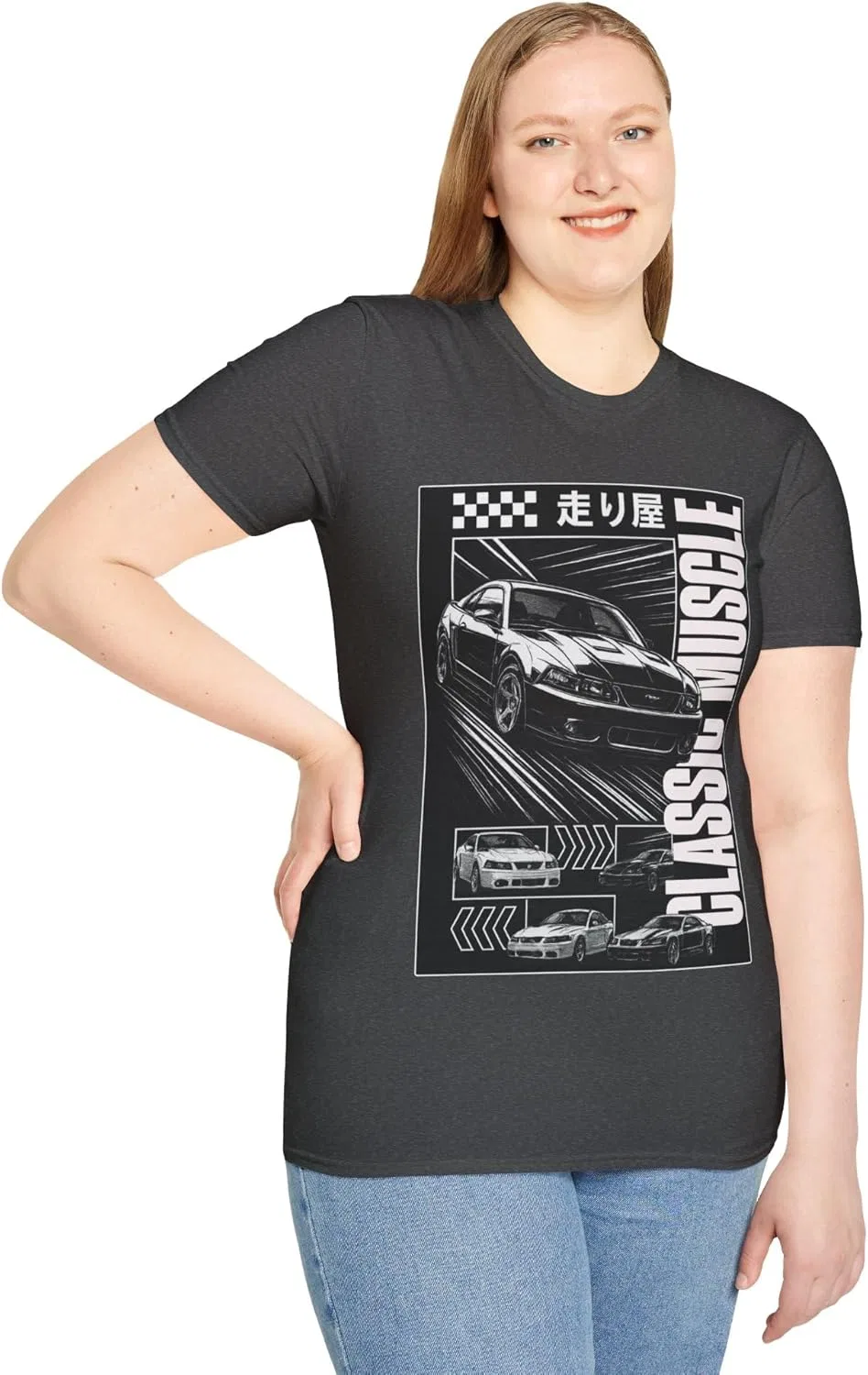 Футболка Vintage Graphic Muscle Car | Подарок для любителя классики, футболка для женщин и мужчин, футболка в стиле ретро-аниме GENERIC, Dark Heather — фото 4