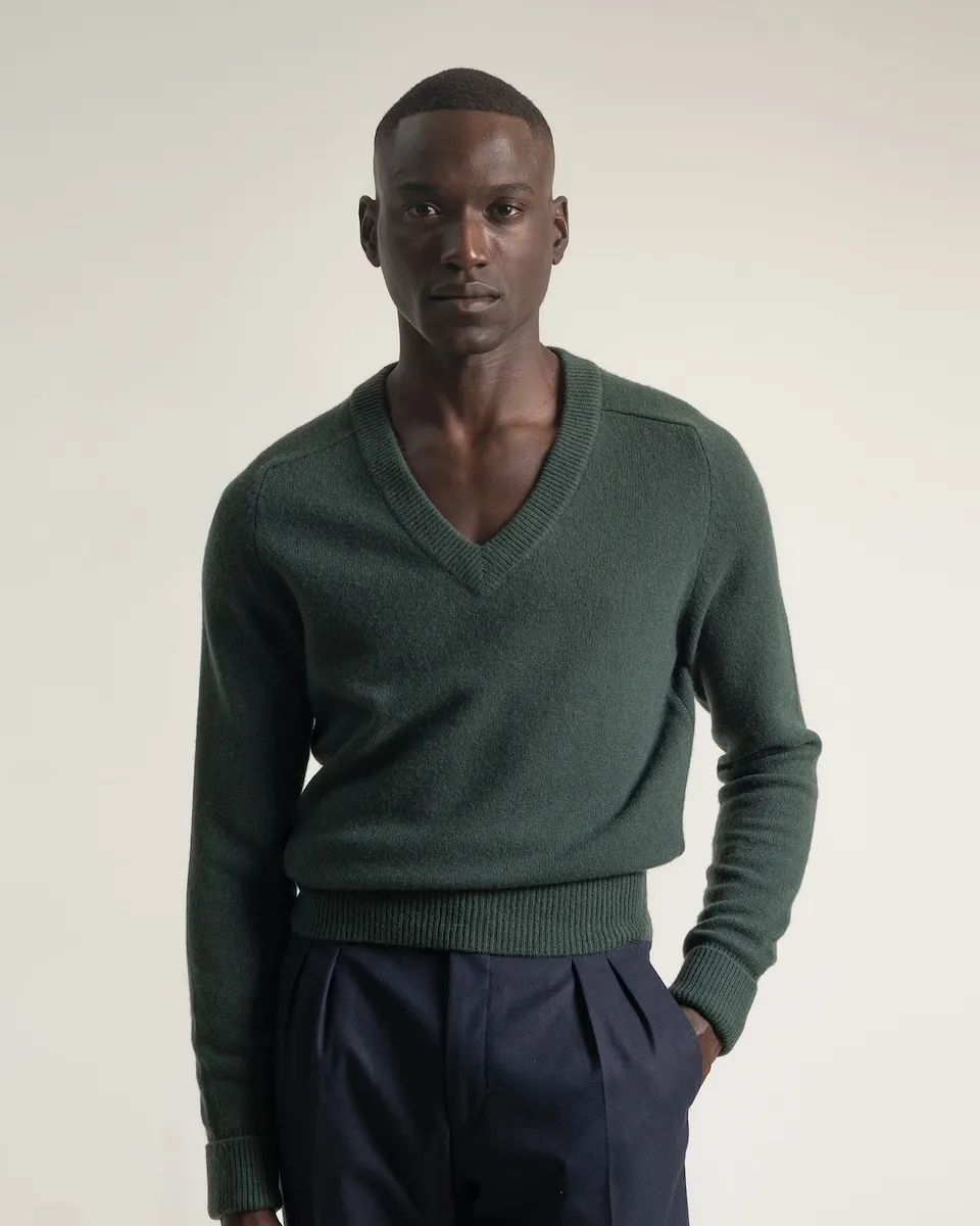 

Мужской свитер из шерсти с винтажным воротником PuroEgo, темно-зеленый