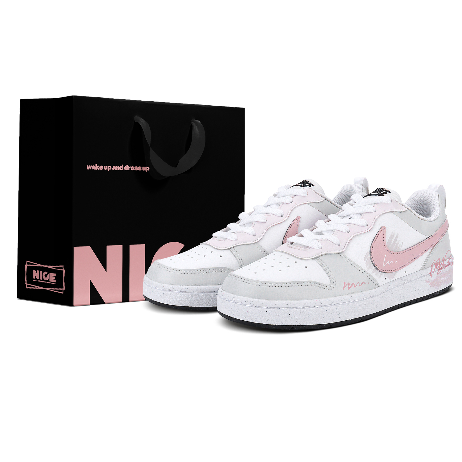 

Nike Court Borough Honey White Peach Synthetic Leather Cushioning, Wear Resistant Low top Kids' Skateboarding Shoes