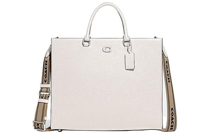

COACH Сумка-тоут из холщовой кожи Cross Grain, сумка через плечо, женская сумка-туба, белая