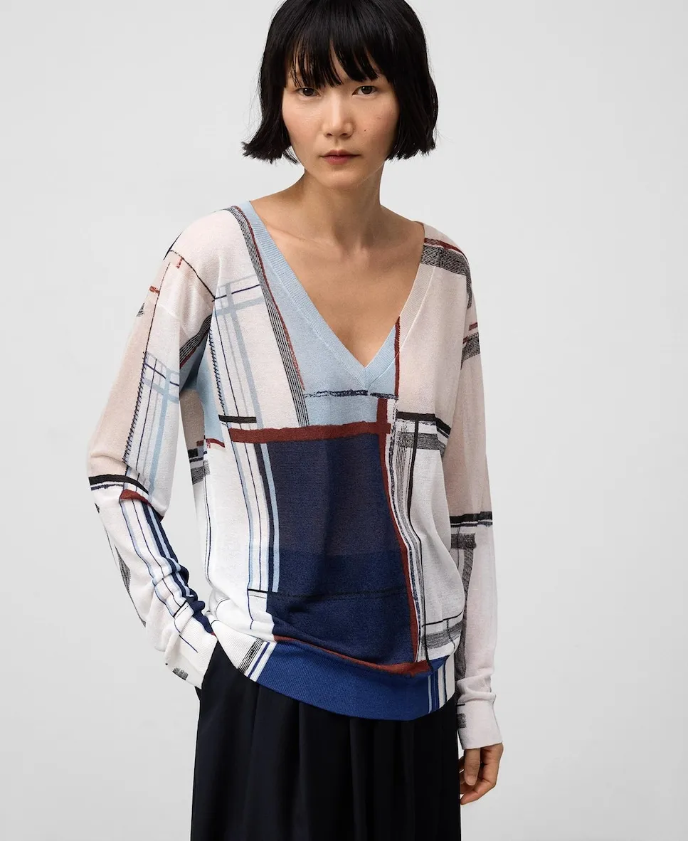 

Женский свитер с V-образным вырезом и принтом Adolfo Dominguez, многоцветный