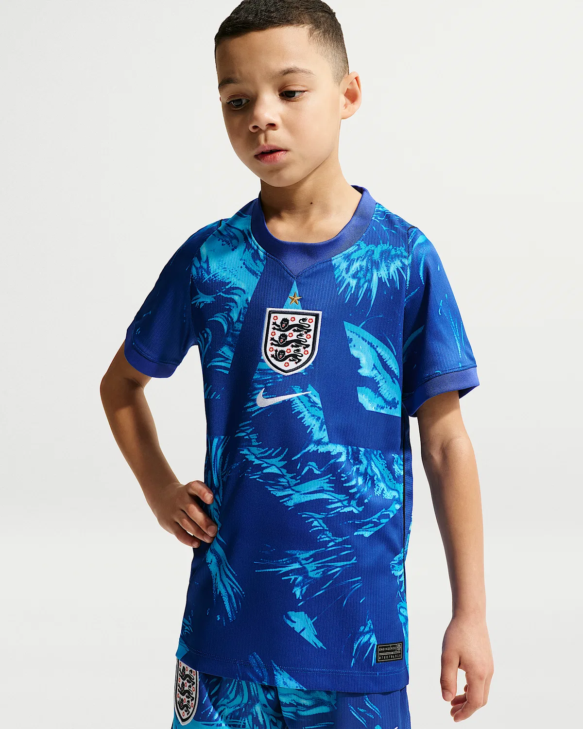 Big Kids' Nike Dri-FIT Soccer Replica Short-Sleeve Jersey England 2026 Stadium Goalkeeper, Astronomy Blue/Black/White