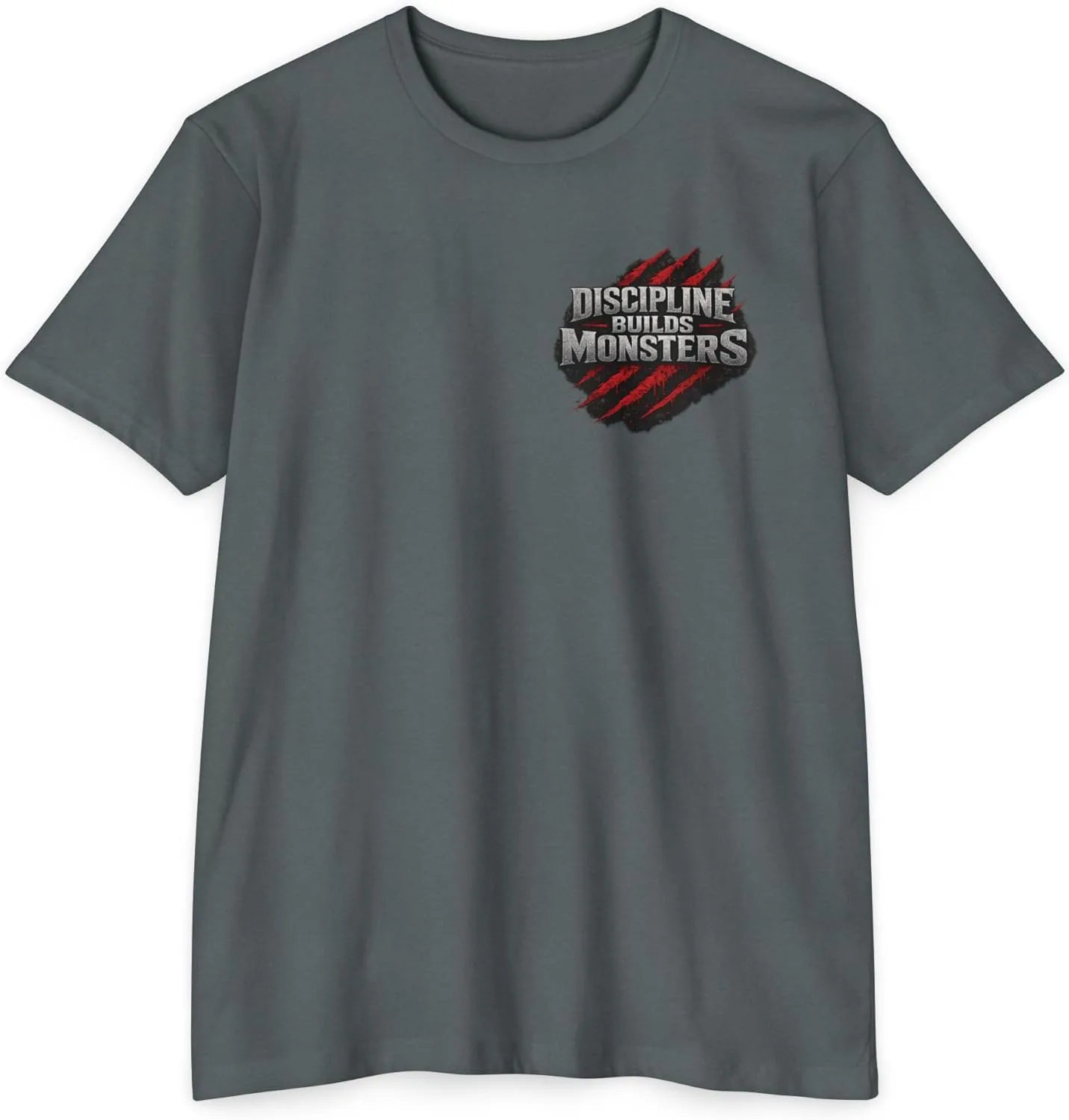 Футболка для тренировок Mental Toughness Gym Shirt с принтом "Дисциплина создает монстров" и волком в темных тонах GENERIC, Heather Heavy Metal