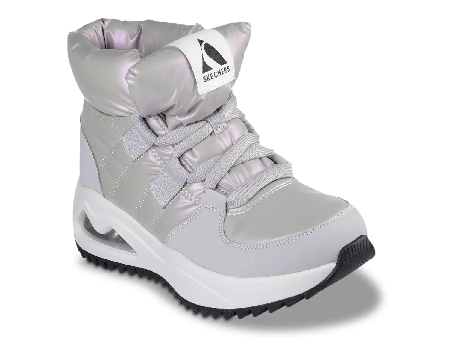 Ботинки женские зимние Skechers Uno Peaks из нейлона на шнуровке, серебристый металлик — фото 2