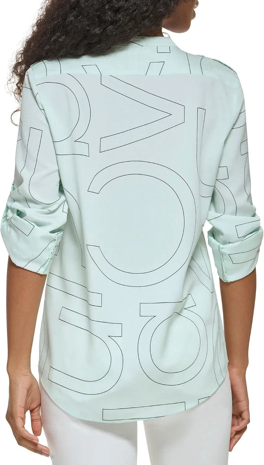 Блуза с принтом, поли CDC Pocket Poly CDC Roll Tab Sleeve, Calvin Klein, бирюзово-черный — фото 3