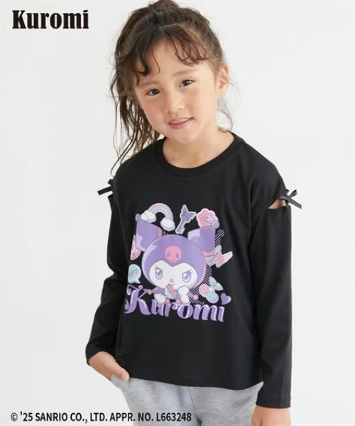 Футболка для девочек Sanrio с принтом Kuromi и Cinnamoroll чёрная