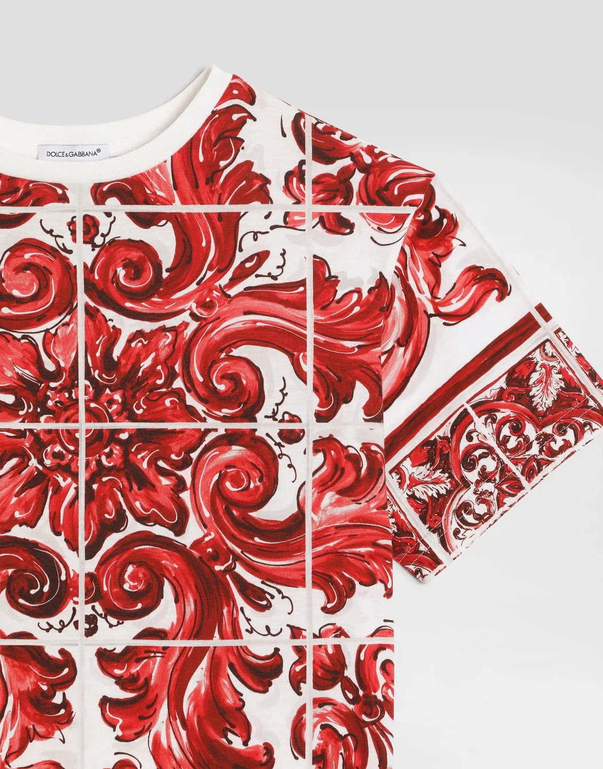Футболка из джерси с принтом «Майолика» DOLCE & GABBANA, бежевый — фото 3