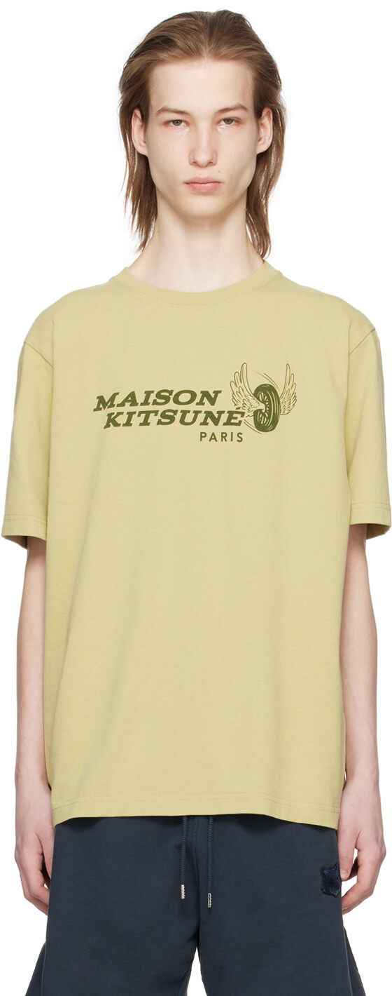

Футболка цвета хаки Racing Wheels Maison Kitsune