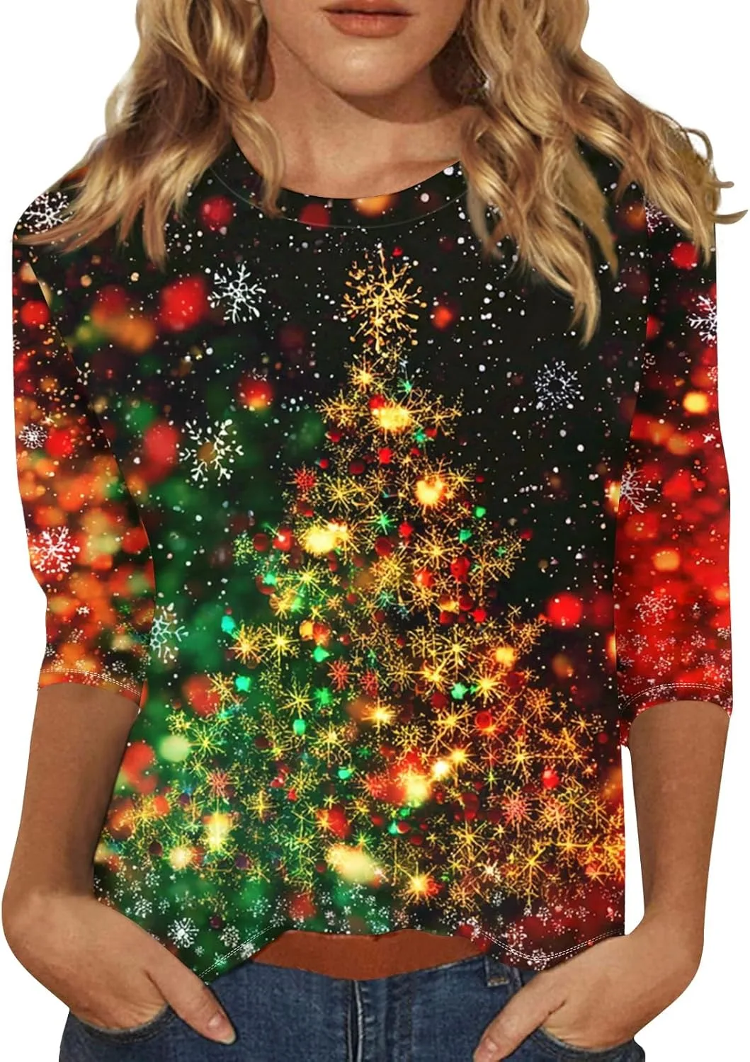 

Рубашка PETYCZEN с принтом рождественской елки, 3/4 рукава