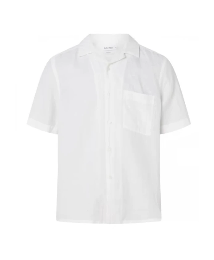 

Рубашка из льна и хлопка в кубинском стиле с короткими рукавами. Calvin Klein, белый