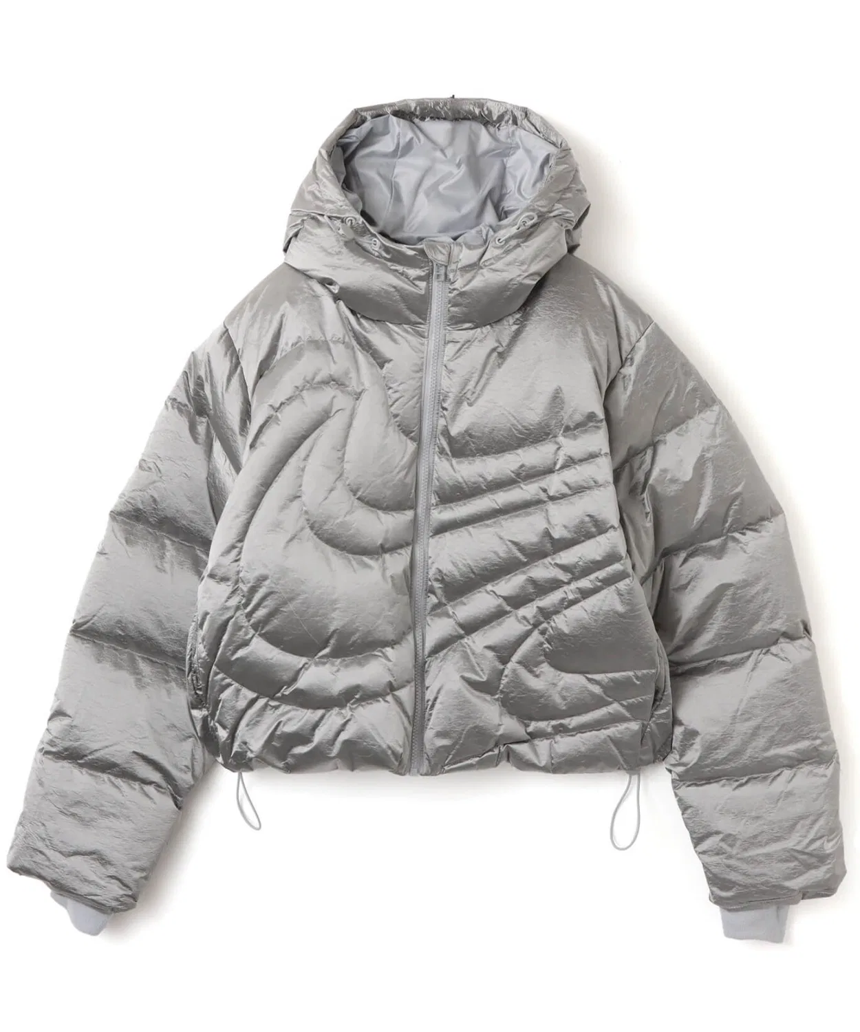 Пуховик женский Nike Therma-FIT с металлическим эффектом, серебристый