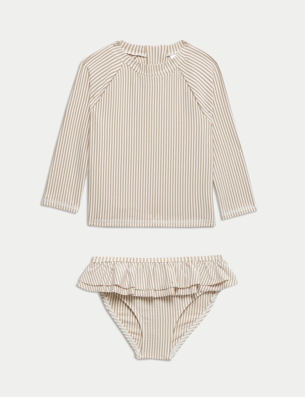 

Купальник из 2 частей с полосками и оборками, рукав 3/4 Marks & Spencer, экрю