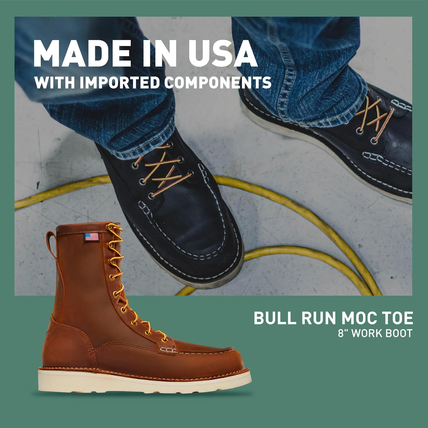 Мужские ботинки Danner Bull Run Moc Toe 8 - прочная кожа полного зерна с противоскользящей подошвой на платформе и стелькой с трехуровневой амортизацией, электропроводящие (EH), 11 Tobacco — фото 2