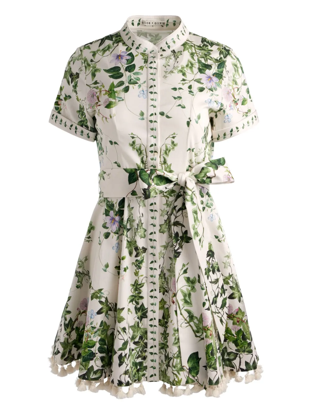 

Платье мини с цветочным принтом и кисточками Alice + Olivia, белый