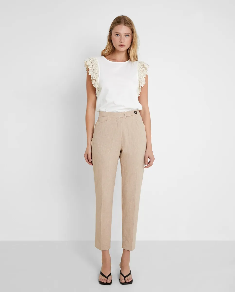 

Женские укороченные прямые брюки с боковой застежкой Trucco, кремовый