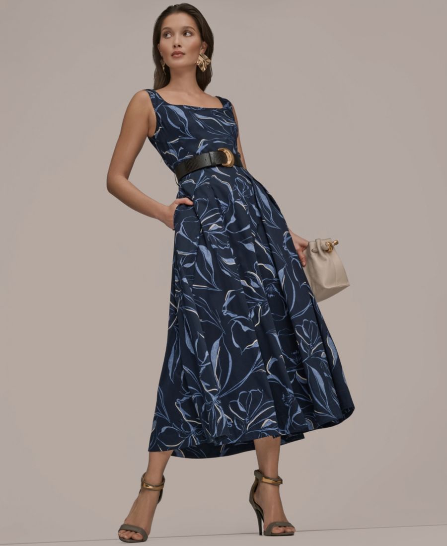 

Женское платье А-силуэта с квадратным вырезом и поясом Donna Karan New York, Nightfall