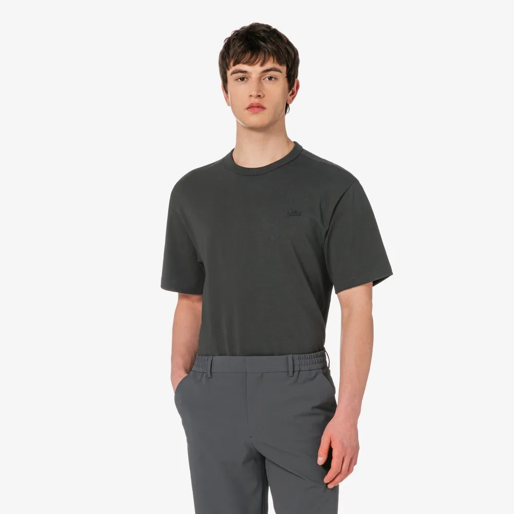 Мужская тёмно-серая футболка из плотного джерси от Lacoste — фото 4