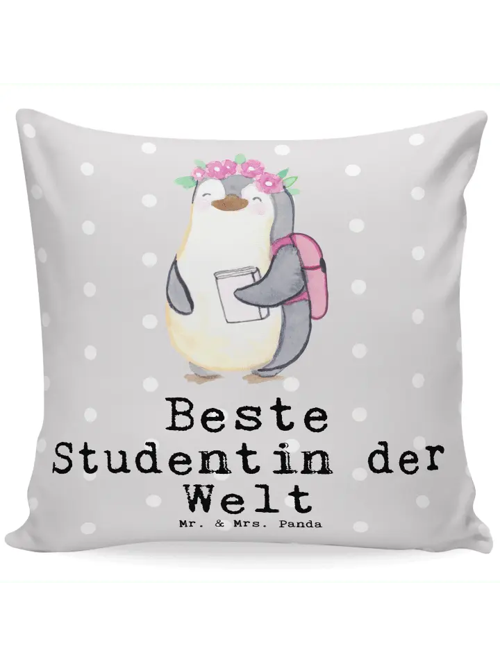 

Подушка Mr & Mrs Panda 40x40 Pinguin Beste Studentin der Welt m, пастельно-серый